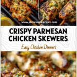 Garlic Parmesan Chicken Skewers sprinkled with herbs and lemon zest on a hot grill.